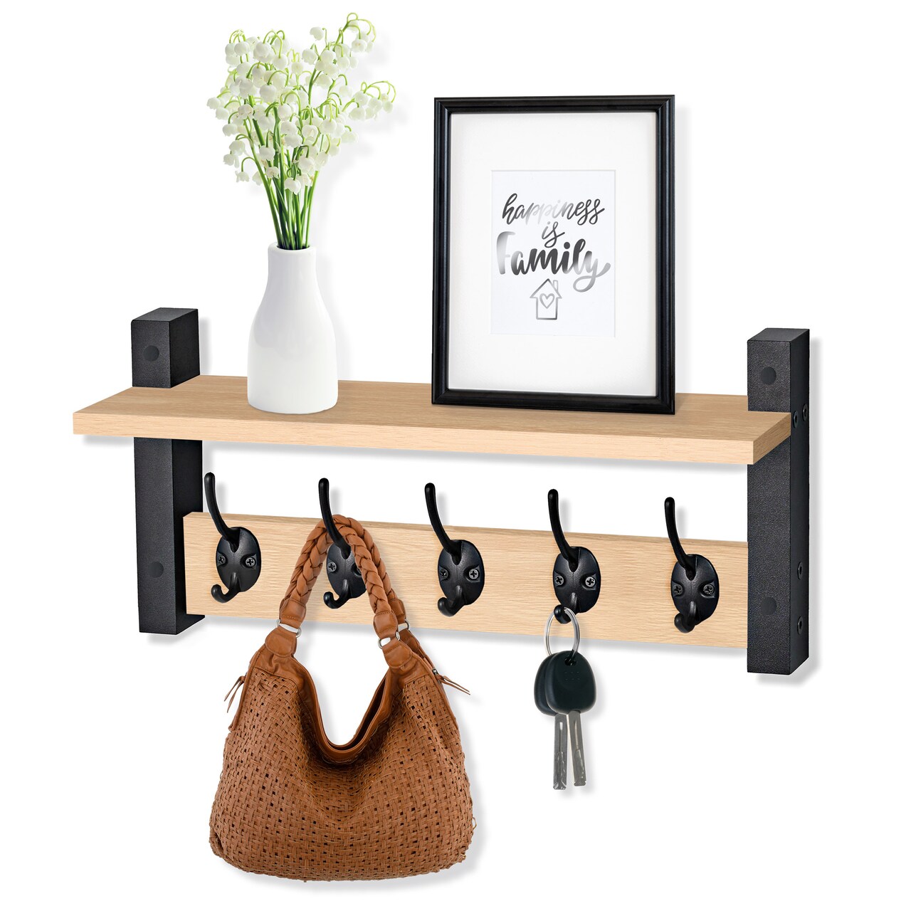 Sorbus Floating Wall Shelf with Hooks for Entryway, Bathroom, Bedroom, Kitchen, or Mudroom